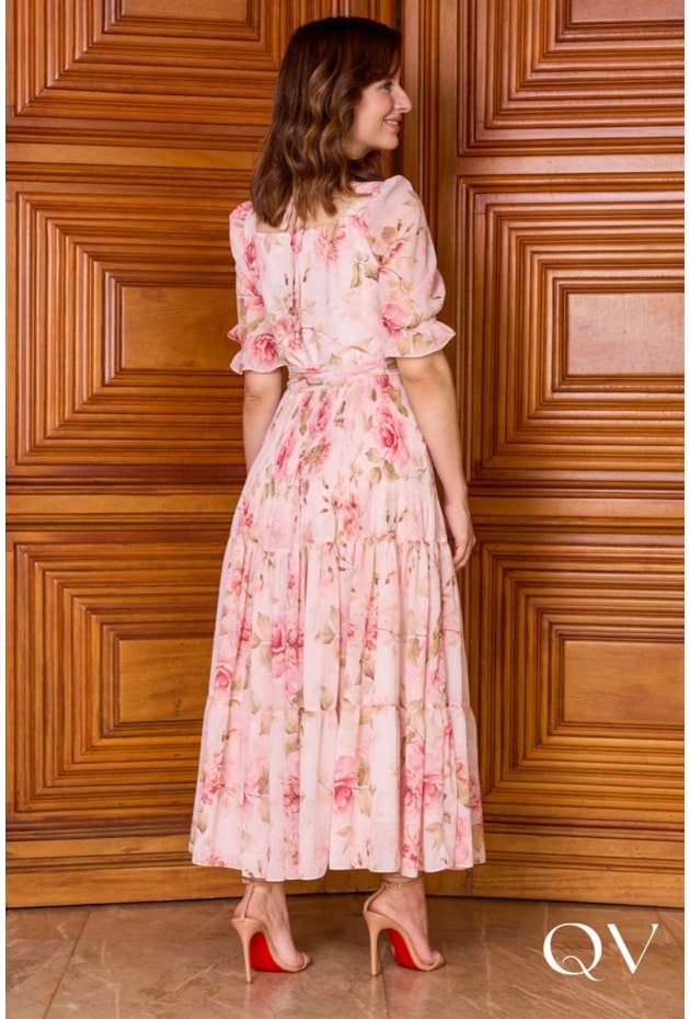 VESTIDO MAXI MIDI EM CHIFFON ESTAMPADO - JANY PIM