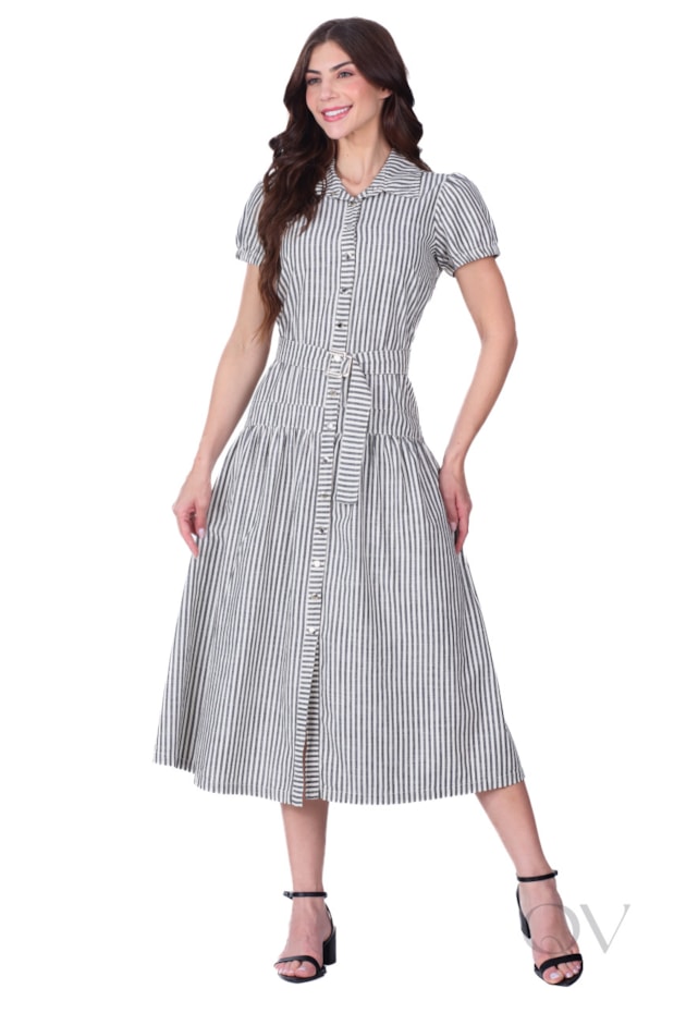 VESTIDO MAXI MIDI EM JEANS LISTRADO PRETO - HAPUK