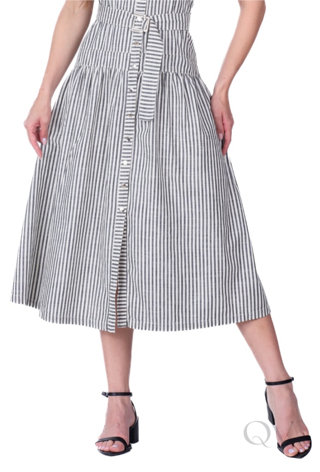 VESTIDO MAXI MIDI EM JEANS LISTRADO PRETO - HAPUK