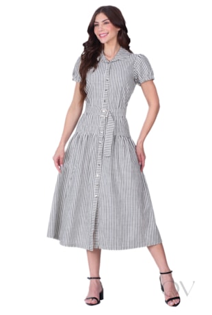 VESTIDO MAXI MIDI EM JEANS LISTRADO PRETO - HAPUK