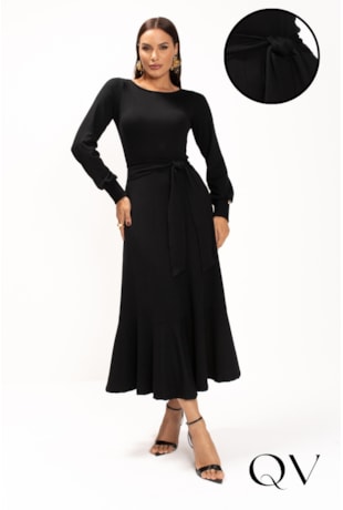 VESTIDO MAXI MIDI EM MALHA MOLETINHO PRETO - LEKAZIS