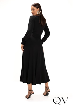 VESTIDO MAXI MIDI EM MALHA MOLETINHO PRETO - LEKAZIS