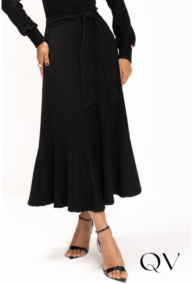 VESTIDO MAXI MIDI EM MALHA MOLETINHO PRETO - LEKAZIS
