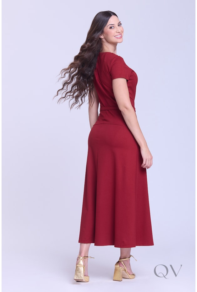 VESTIDO MAXI MIDI EM PONTO ROMA MARSALA - HAPUK