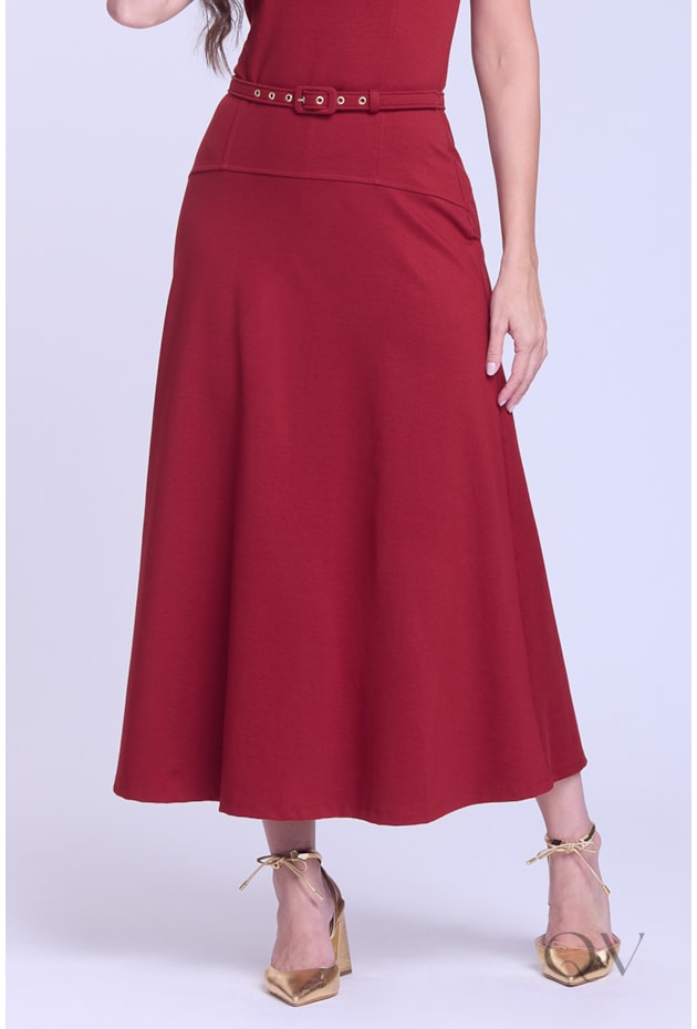 VESTIDO MAXI MIDI EM PONTO ROMA MARSALA - HAPUK