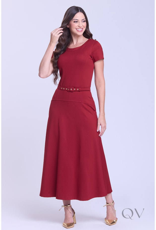 VESTIDO MAXI MIDI EM PONTO ROMA MARSALA - HAPUK