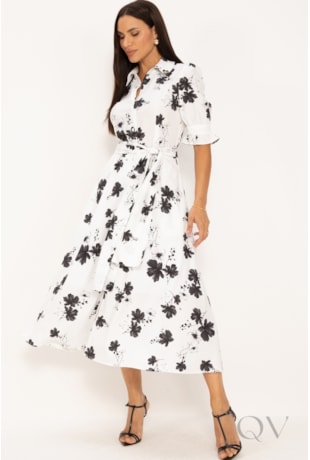 VESTIDO MAXI MIDI EM SUPER SOFT FLORAL P&B - LEKAZIS VESTIDO MAXI MIDI EM SUPER SOFT FLORAL P&B - LEKAZIS