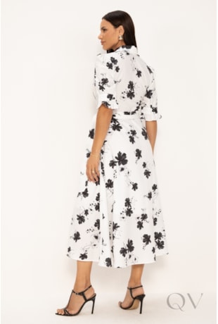 VESTIDO MAXI MIDI EM SUPER SOFT FLORAL P&B - LEKAZIS