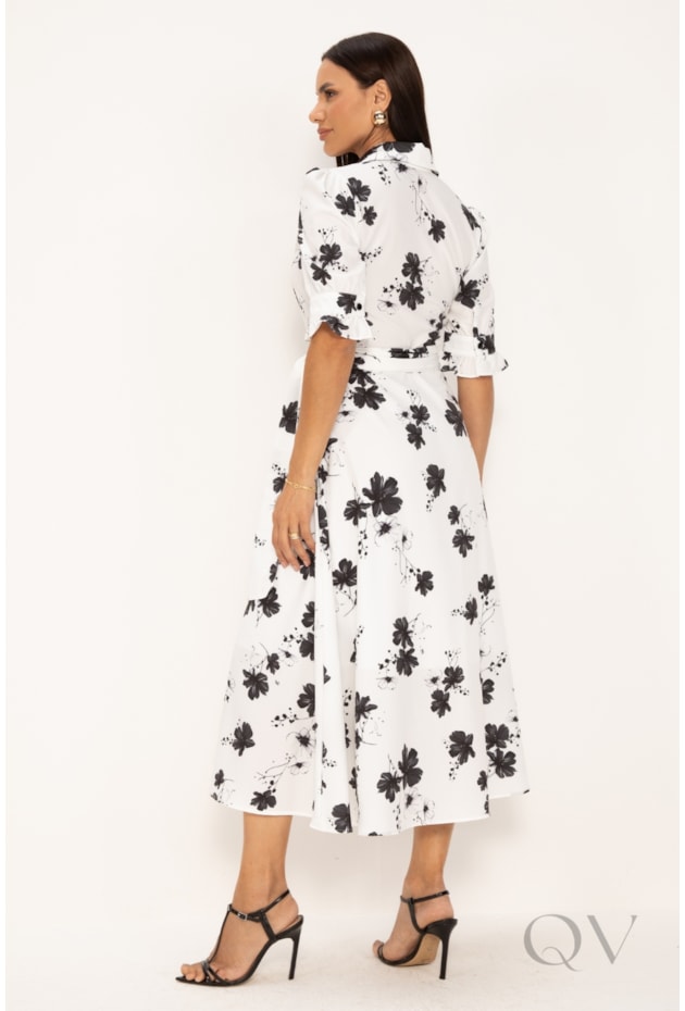 VESTIDO MAXI MIDI EM SUPER SOFT FLORAL P&B - LEKAZIS