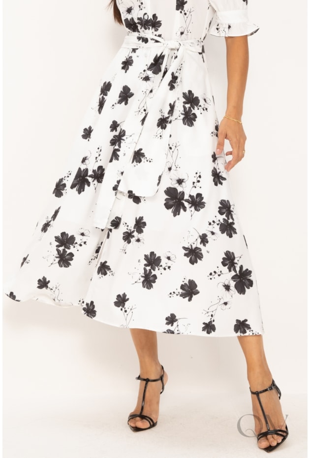VESTIDO MAXI MIDI EM SUPER SOFT FLORAL P&B - LEKAZIS