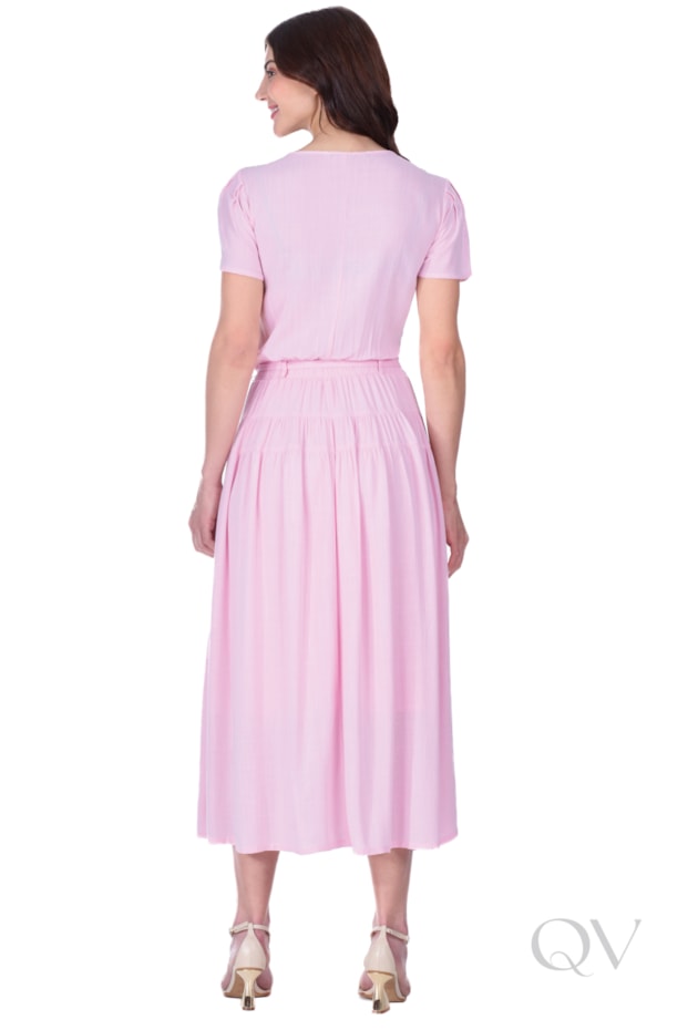 VESTIDO MAXI MIDI EM TECIDO PLANO DE VISCOSE ROSA - HAPUK