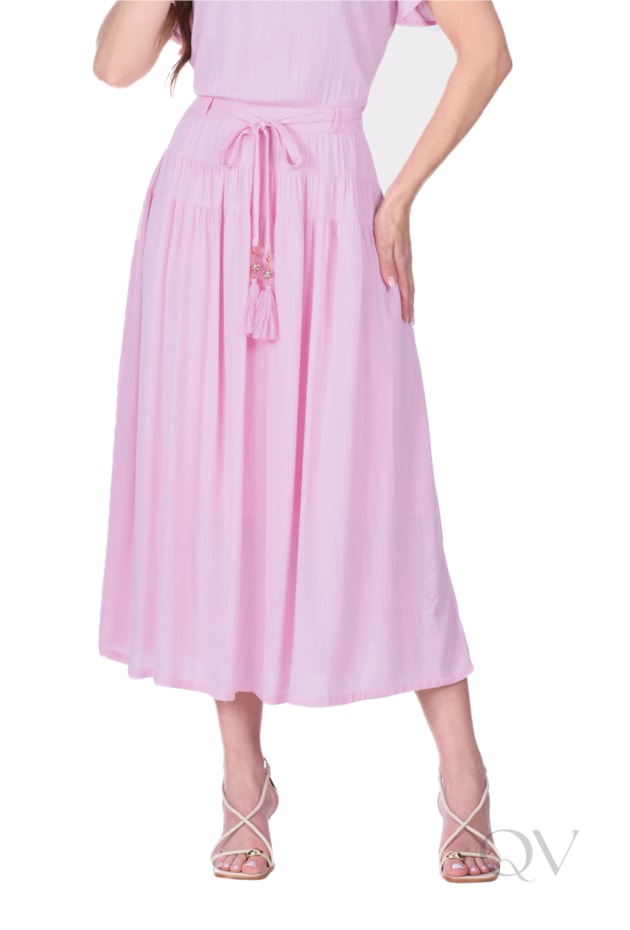 VESTIDO MAXI MIDI EM TECIDO PLANO DE VISCOSE ROSA - HAPUK