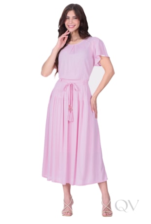 VESTIDO MAXI MIDI EM TECIDO PLANO DE VISCOSE ROSA - HAPUK