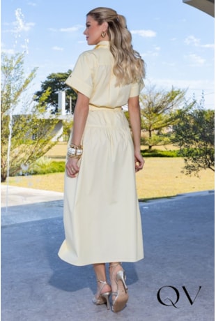 VESTIDO MAXI MIDI EM TRICOLINE CHEMISE AMARELO - LUZIA FAZZOLLI