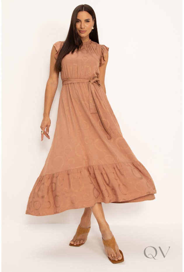 VESTIDO MAXI MIDI EM VISCOSE EM DEVORÊ POÁS NUDE - LEKAZIS