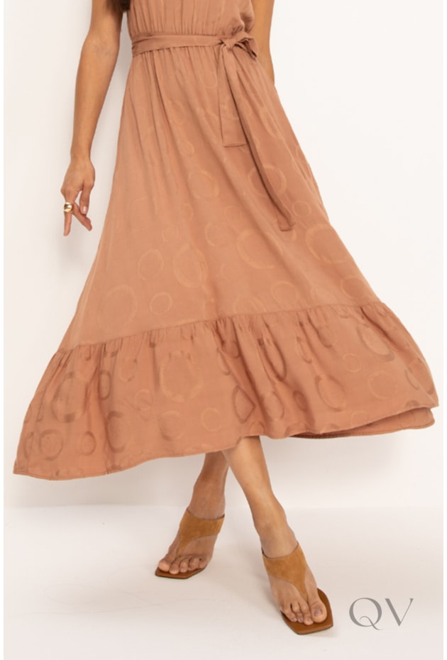 VESTIDO MAXI MIDI EM VISCOSE EM DEVORÊ POÁS NUDE - LEKAZIS