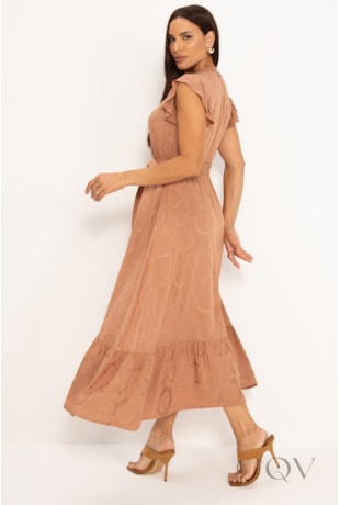 VESTIDO MAXI MIDI EM VISCOSE EM DEVORÊ POÁS NUDE - LEKAZIS