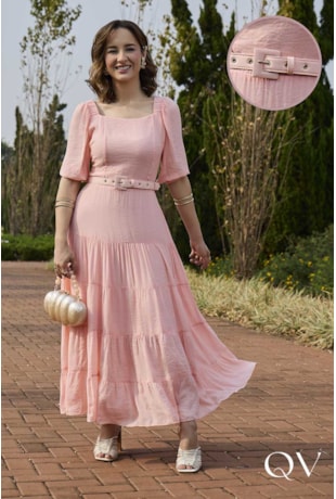 VESTIDO MAXI MIDI EM VISCOSE ROSA - JANY PIM