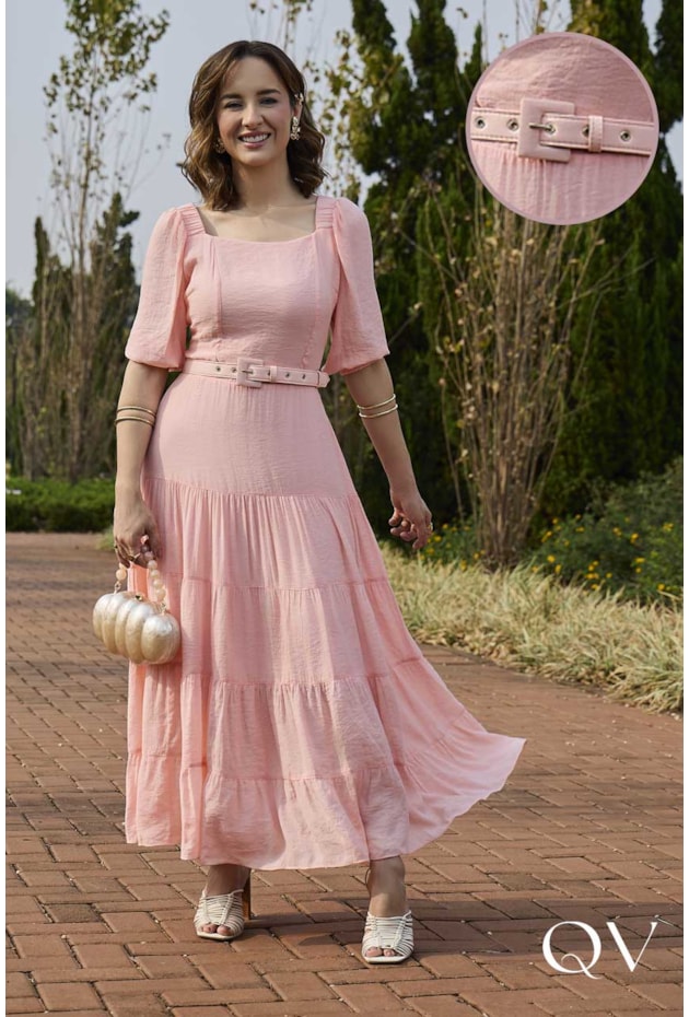 VESTIDO MAXI MIDI EM VISCOSE ROSA - JANY PIM