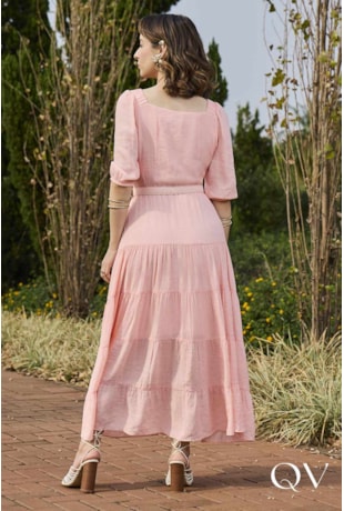 VESTIDO MAXI MIDI EM VISCOSE ROSA - JANY PIM