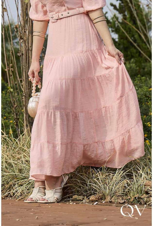 VESTIDO MAXI MIDI EM VISCOSE ROSA - JANY PIM