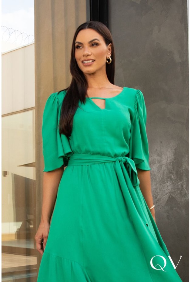 VESTIDO MAXI MIDI EM VISCOSE VERDE - JANY PIM