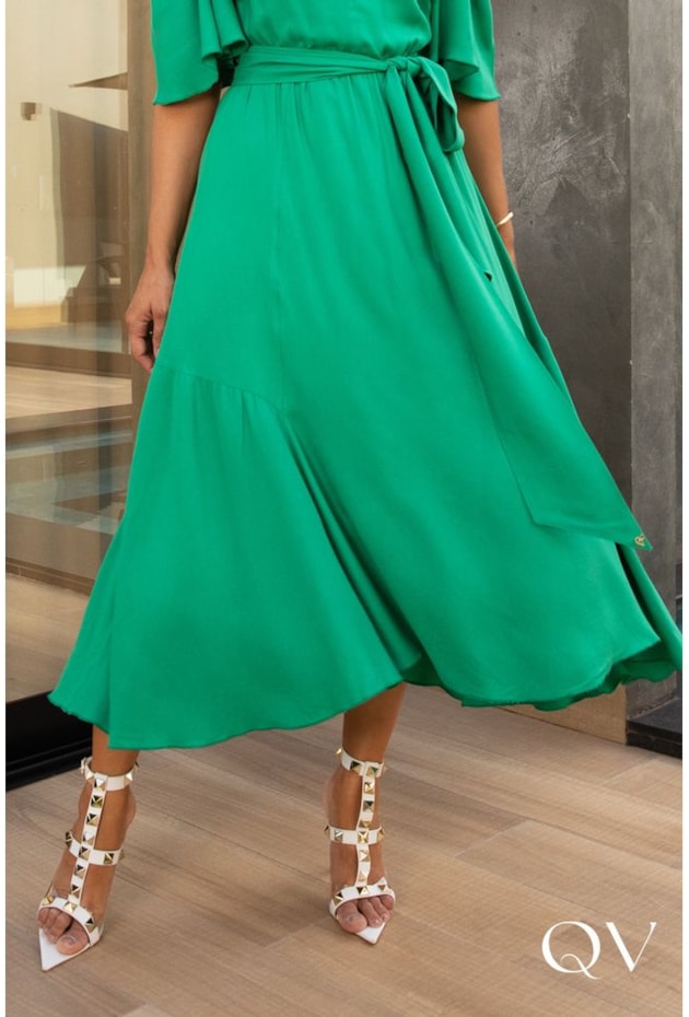 VESTIDO MAXI MIDI EM VISCOSE VERDE - JANY PIM