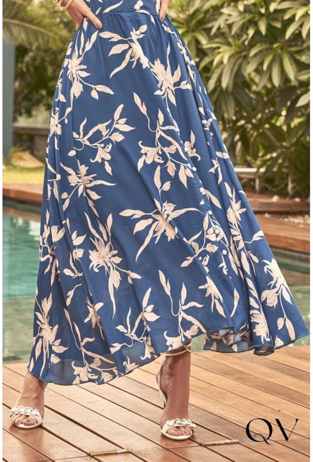 VESTIDO MAXI MIDI ESTAMPA FLORAL AZUL - TITANIUM JEANS VESTIDO MAXI MIDI ESTAMPA FLORAL AZUL - TITANIUM JEANS