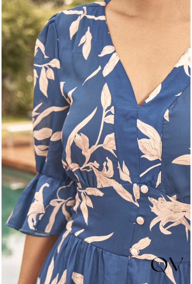 VESTIDO MAXI MIDI ESTAMPA FLORAL AZUL - TITANIUM JEANS VESTIDO MAXI MIDI ESTAMPA FLORAL AZUL - TITANIUM JEANS
