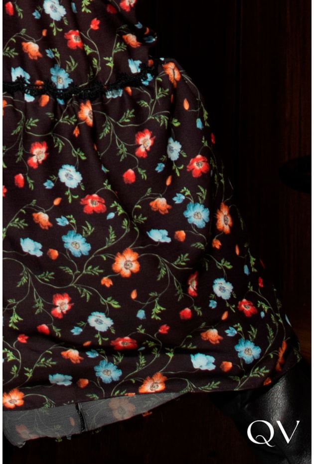 VESTIDO MAXI MIDI ESTAMPA FLORAL PRETO - EVA BELLA VESTIDO MAXI MIDI ESTAMPA FLORAL PRETO - EVA BELLA