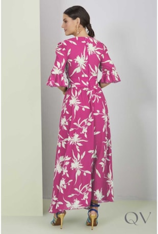 VESTIDO MAXI MIDI ESTAMPA FLORAL ROSA - TITANIUM JEANS