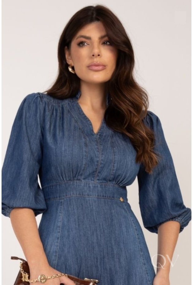 VESTIDO MAXI MIDI EVASÊ EM JEANS ESCURO - LEKAZIS