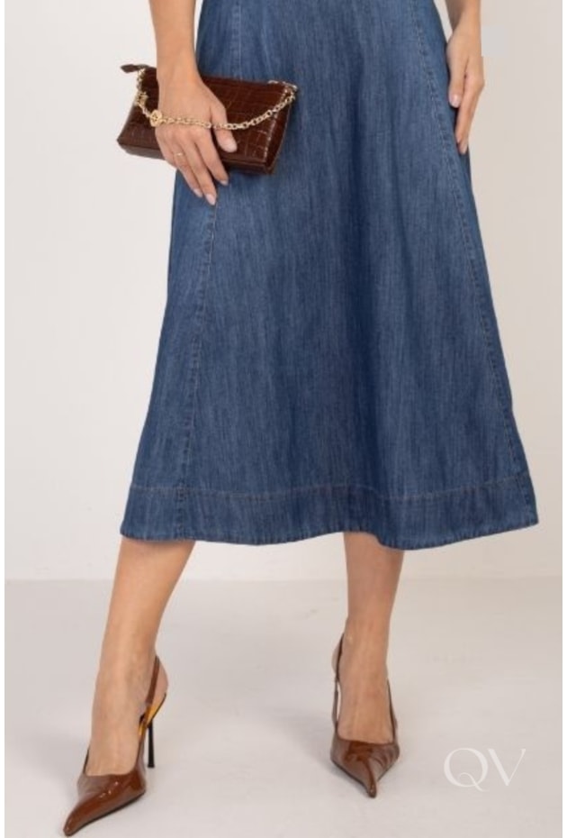VESTIDO MAXI MIDI EVASÊ EM JEANS ESCURO - LEKAZIS