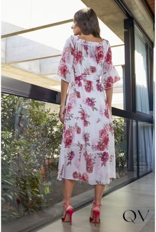 VESTIDO MAXI MIDI FLORAL OFF WHITE - JANY PIM