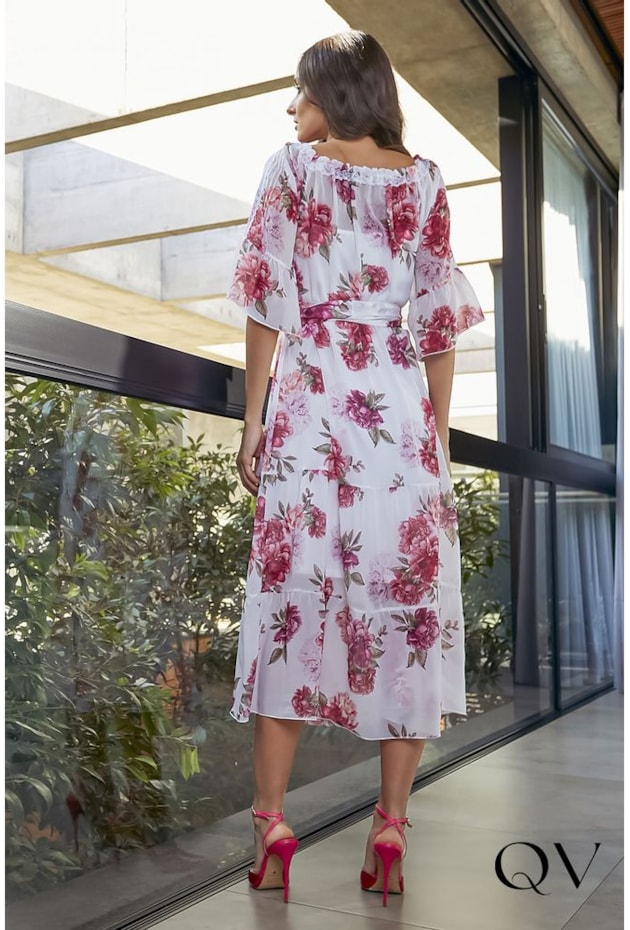 VESTIDO MAXI MIDI FLORAL OFF WHITE - JANY PIM