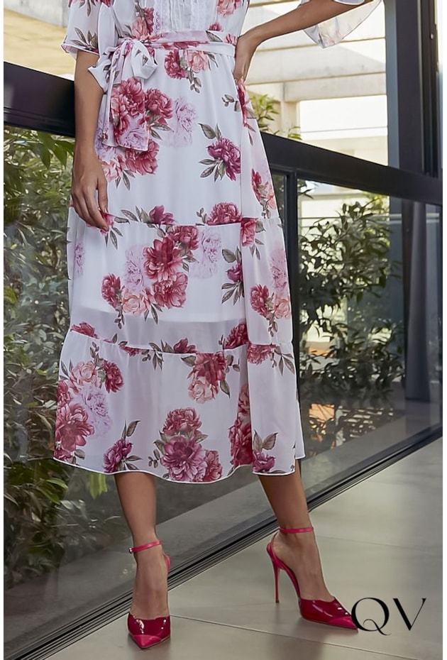 VESTIDO MAXI MIDI FLORAL OFF WHITE - JANY PIM