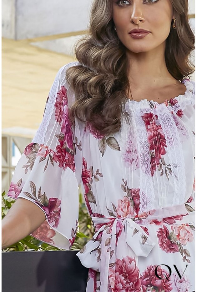 VESTIDO MAXI MIDI FLORAL OFF WHITE - JANY PIM