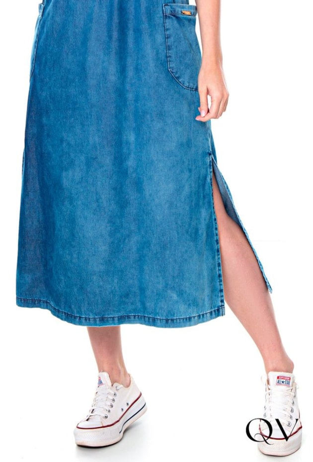 VESTIDO MAXI MIDI JEANS COM LASTÉX - HAPUK