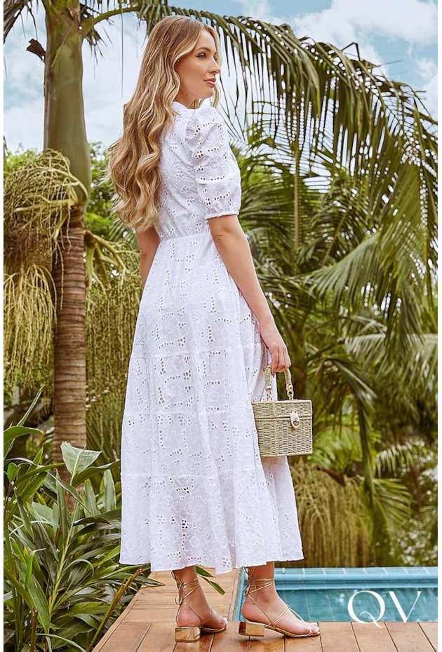 VESTIDO MAXI MIDI LAISE OFF WHITE - JANY PIM