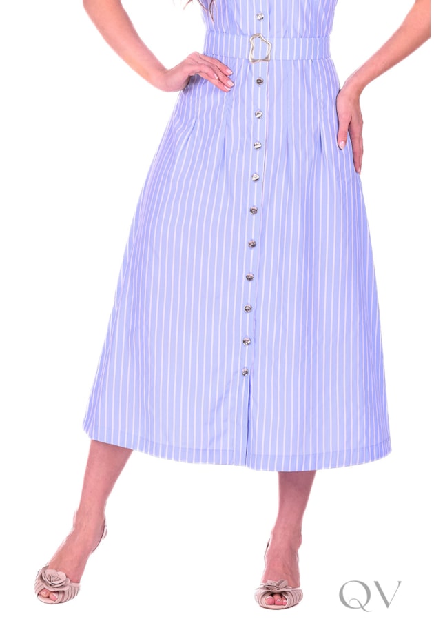 VESTIDO MAXI MIDI LISTRADO EM TECIDO PLANO AZUL - HAPUK