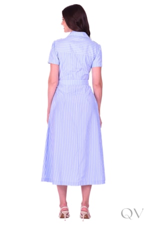 VESTIDO MAXI MIDI LISTRADO EM TECIDO PLANO AZUL - HAPUK