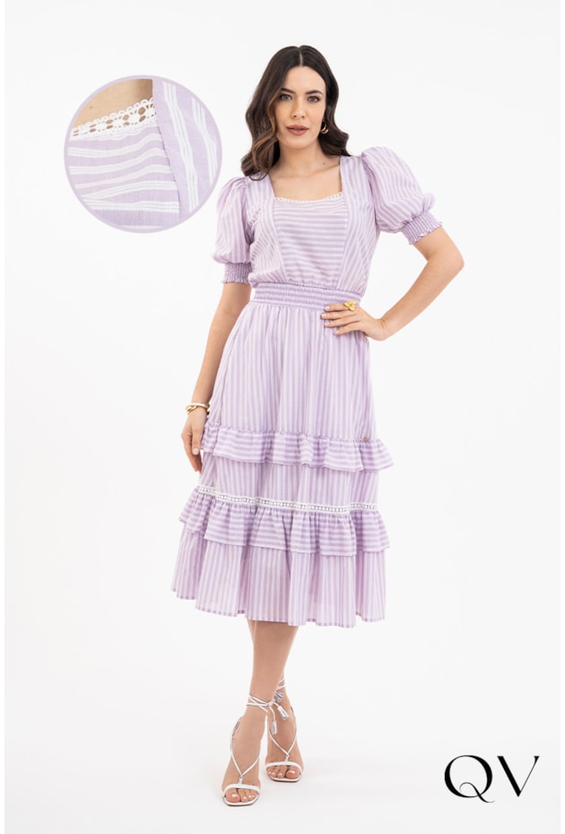 VESTIDO MAXI MIDI LISTRADO LILÁS - VIA TOLENTINO VESTIDO MAXI MIDI LISTRADO LILÁS - VIA TOLENTINO