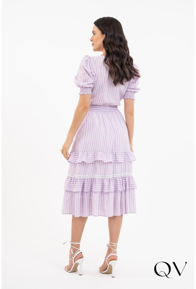 VESTIDO MAXI MIDI LISTRADO LILÁS - VIA TOLENTINO VESTIDO MAXI MIDI LISTRADO LILÁS - VIA TOLENTINO