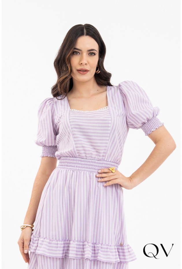 VESTIDO MAXI MIDI LISTRADO LILÁS - VIA TOLENTINO VESTIDO MAXI MIDI LISTRADO LILÁS - VIA TOLENTINO