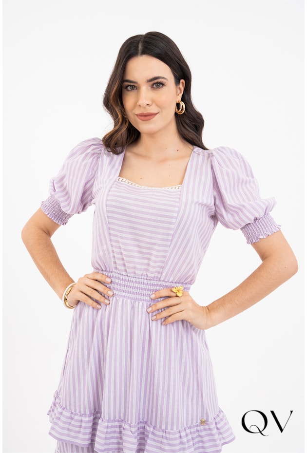 VESTIDO MAXI MIDI LISTRADO LILÁS - VIA TOLENTINO VESTIDO MAXI MIDI LISTRADO LILÁS - VIA TOLENTINO