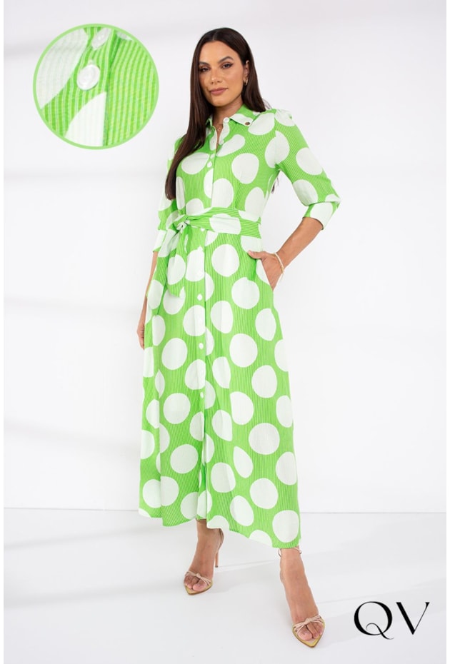 VESTIDO MAXI MIDI POÁ E LISTRAS VERDE - LEKAZIS VESTIDO MAXI MIDI POÁ E LISTRAS VERDE - LEKAZIS