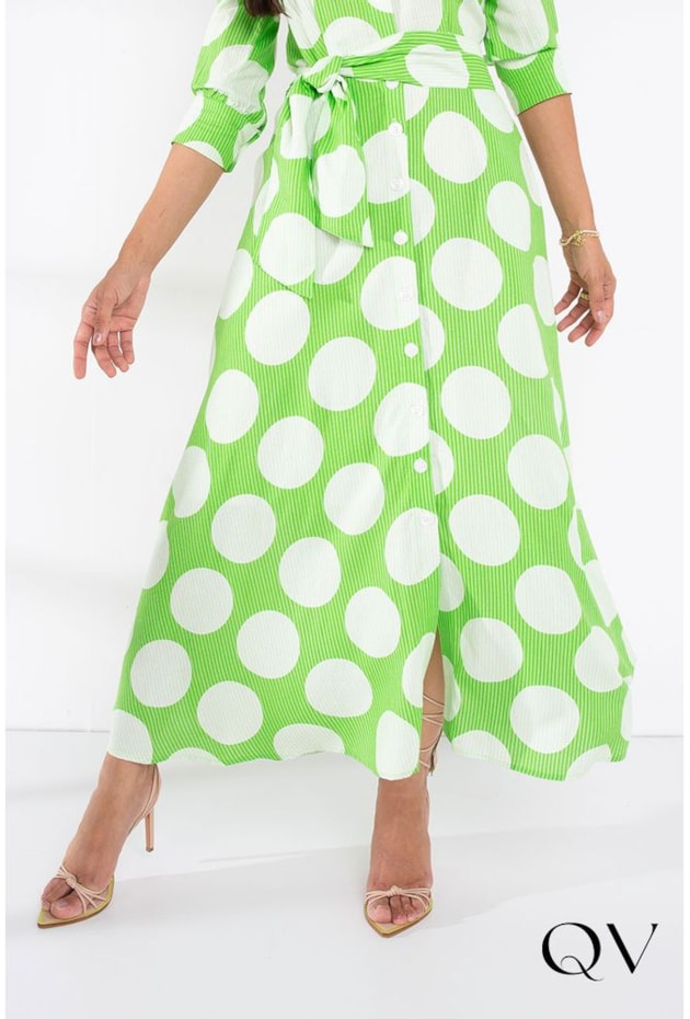 VESTIDO MAXI MIDI POÁ E LISTRAS VERDE - LEKAZIS VESTIDO MAXI MIDI POÁ E LISTRAS VERDE - LEKAZIS