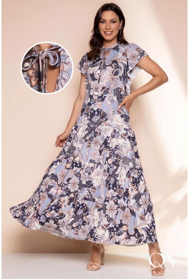 VESTIDO MAXI MIDI TRÊS MARIAS FLORAL AZUL - LEKAZIS VESTIDO MAXI MIDI TRÊS MARIAS FLORAL AZUL - LEKAZIS
