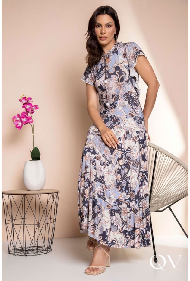 VESTIDO MAXI MIDI TRÊS MARIAS FLORAL AZUL - LEKAZIS VESTIDO MAXI MIDI TRÊS MARIAS FLORAL AZUL - LEKAZIS