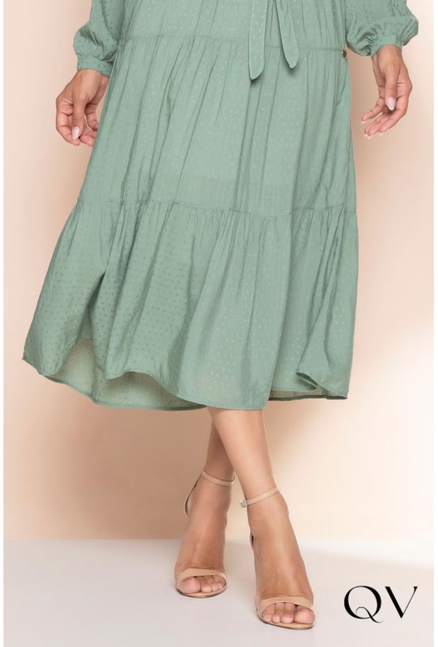 VESTIDO MAXI MIDI VISCOSE MAQUINETADA VERDE - LEKAZIS